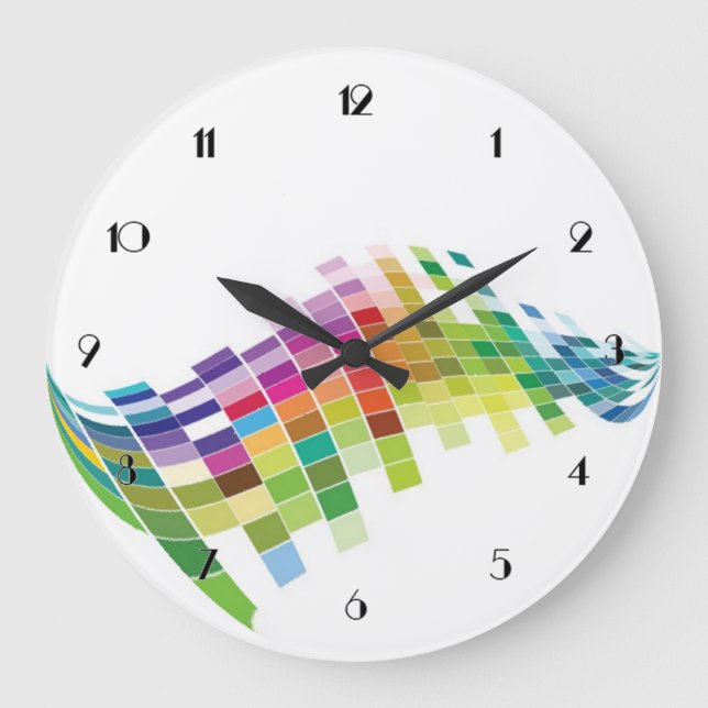 Farbwürfelpixel weiße Wandhalterung Große Wanduhr (Vorderseite)