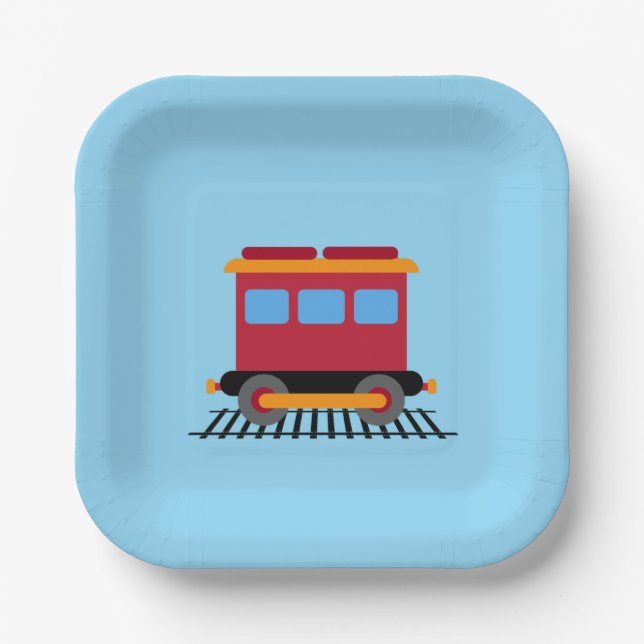 Farbzug Rot, Grau, Orange und Blau Pappteller (Vorderseite)
