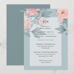Fard Rosé Pivoines SAGE Invitation Mariage Récepti
