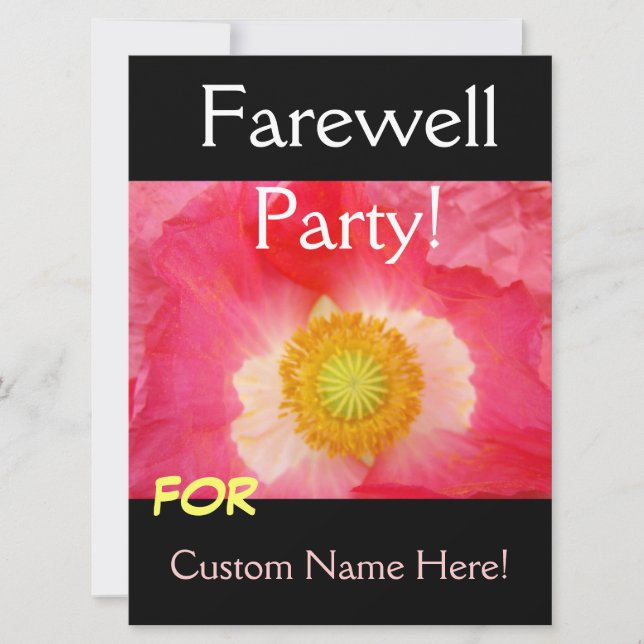 FAREWELL Party Einladungen Karten Rosa Mohn (Vorderseite)