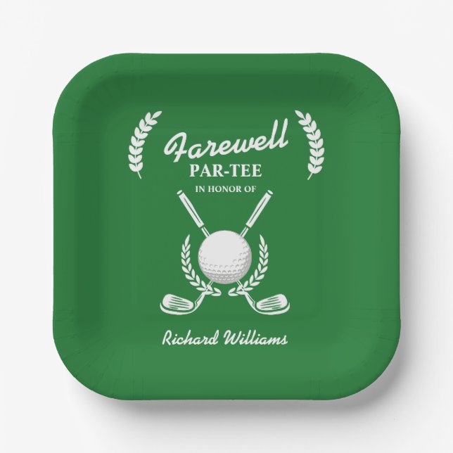 Farewell Retirement Golf Clubs Wreath Themed Party Pappteller (Vorderseite)