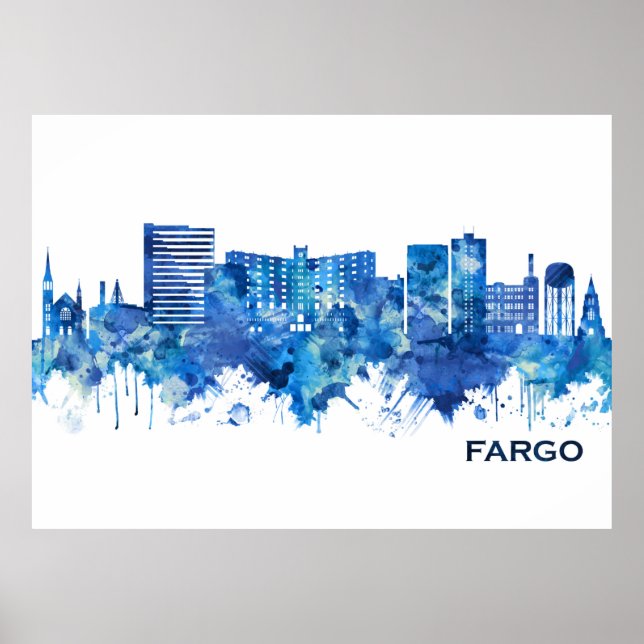 Fargo North Dakota Skyline Blue Poster (Vorne)