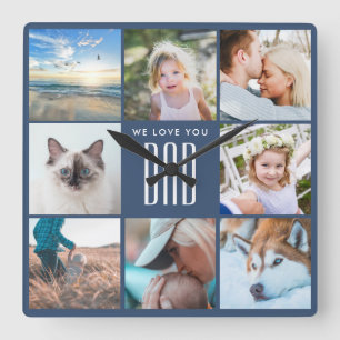 Farher's Day Family Erinnerungen Foto Collage Quadratische Wanduhr