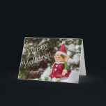 Farley the Elf Christmas Card Feiertagskarte<br><div class="desc">Farley der Elf sitzt auf einem schneebedeckten Zweig!</div>