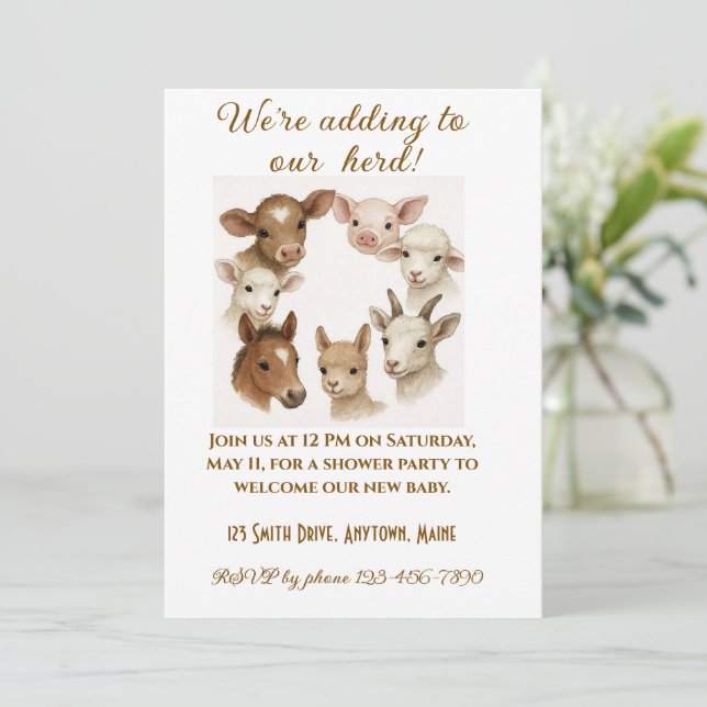 Farm Animal Baby Shower Invitation Einladung (Stehend Vorderseite)