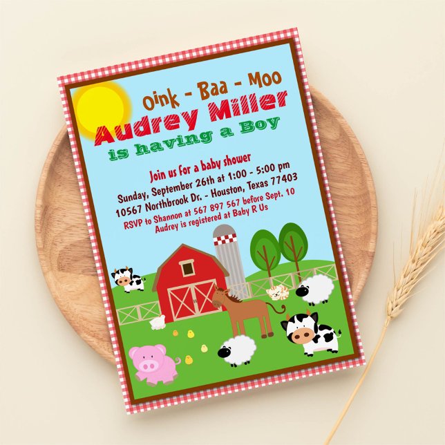 Farm Animal Barnyard Baby Shower Einladung (Von Creator hochgeladen)