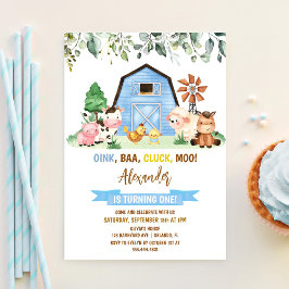 Farm Animal Barnyard Boy First Birthday Einladung