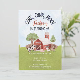 Farm Animal Barnyard Second Birthday Invitation Einladung