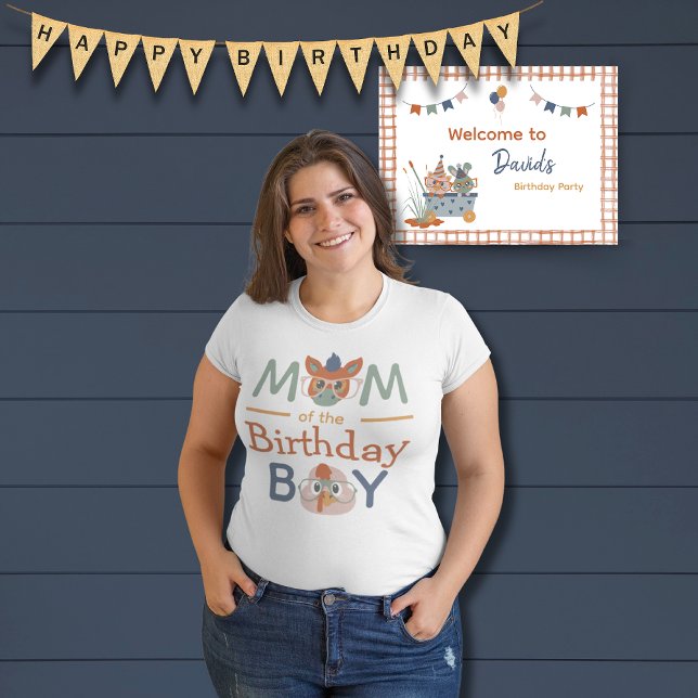 Farm Animal Birthday Boy Mama Party T-Shirt (Farm Animal Birthday Mom of the Birthday Boy Shirt)