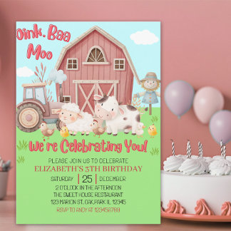 Farm Animal Birthday for Girls – Barnyard Party  Einladung