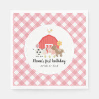 Farm Animal Birthday Party Servietten rosa kariert