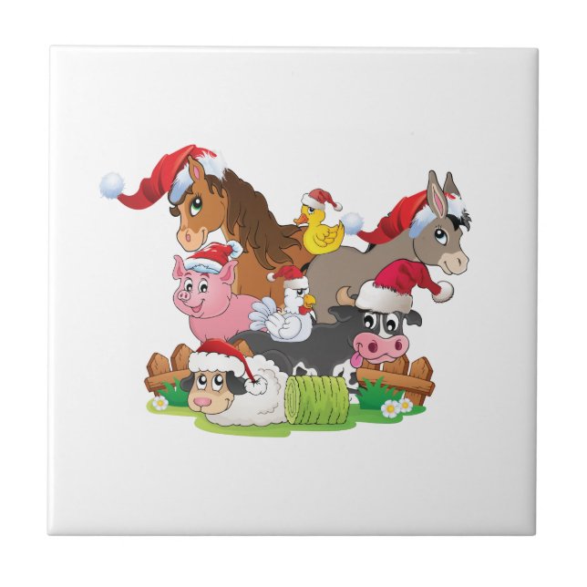 Farm Animal Christmas Fliese (Vorderseite)