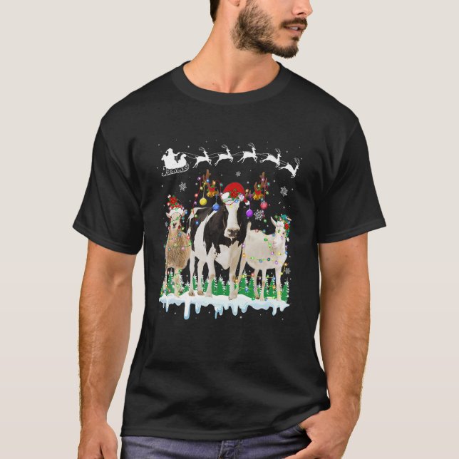 Farm Animal Christmas Tree Sheep Cow Goat Reindeer T-Shirt (Vorderseite)