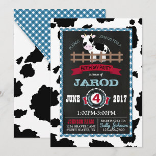 Farm Animal Cowhide Gingham Country Boy Birthday Einladung