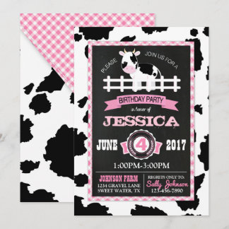 Farm Animal Cowhide Gingham Country Girl Birthday Einladung