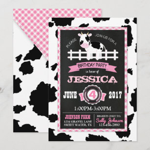 Farm Animal Cowhide Gingham Country Girl Geburtsta Einladung