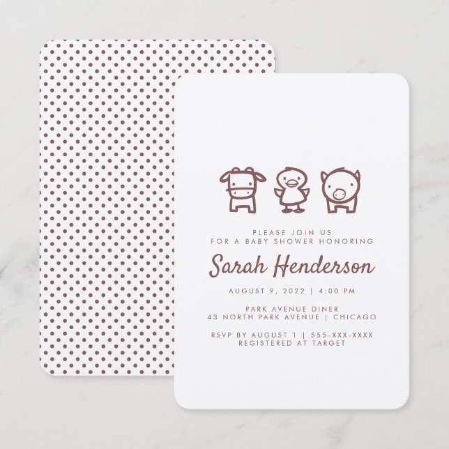 Farm Animal Doodles Kinderdusche Einladung (Vorne/Hinten)