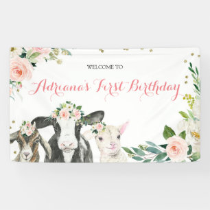 Farm Animal Floral Girl Babydusche Große Banner