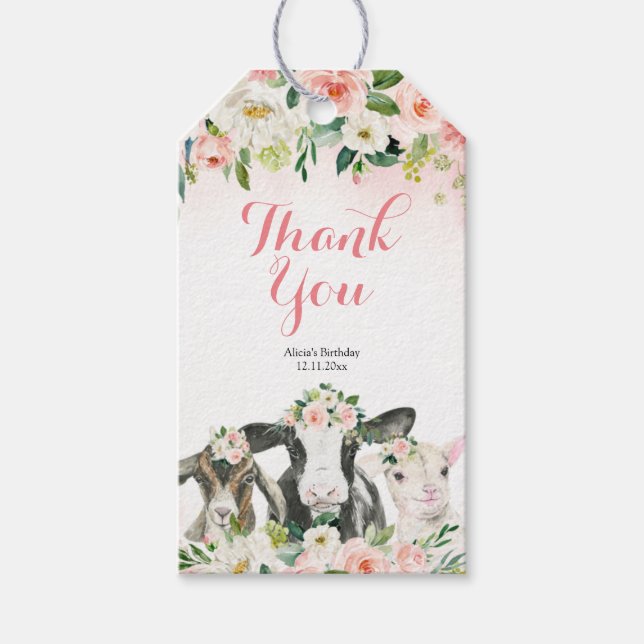Farm Animal Floral Girl Gefallen Tag Geschenkanhänger (Vorderseite)
