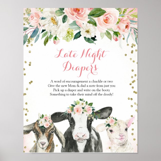 Farm Animal Floral Girl Spate Night Diaper Poster (Vorne)