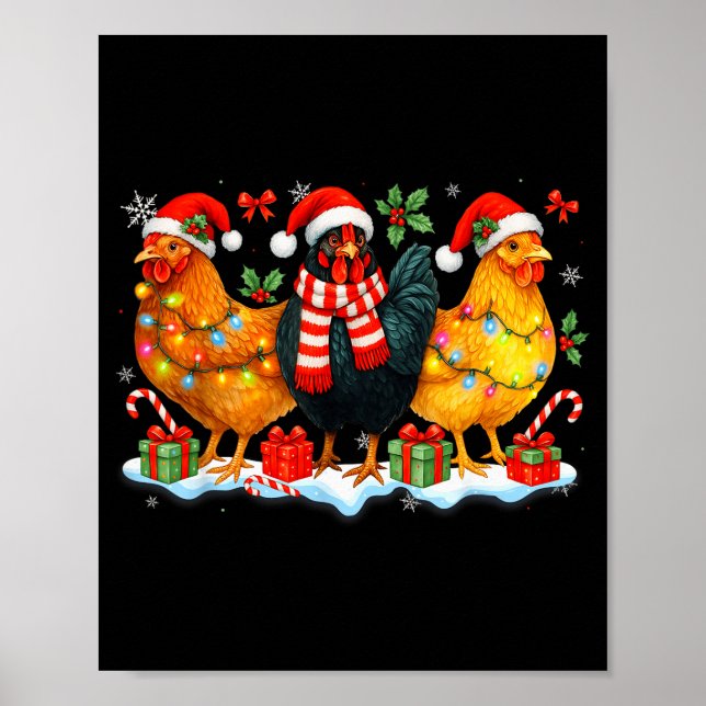 Farm Animal Funny Chicken Christmas Lights Cute Xm Poster (Vorne)