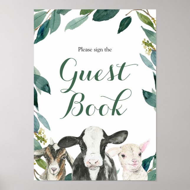 Farm Animal Green Boy Baby shower Livre d'or (Devant)