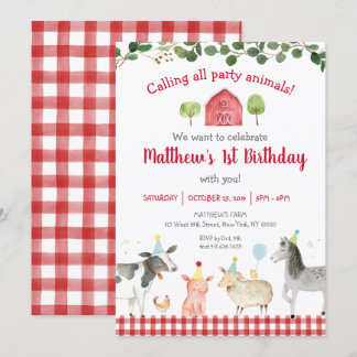 Farm Animal Greenerity 1. Geburtstag Einladung