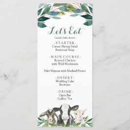 Farm Animal Greenery Boy Baby Shower Menü Menükarte