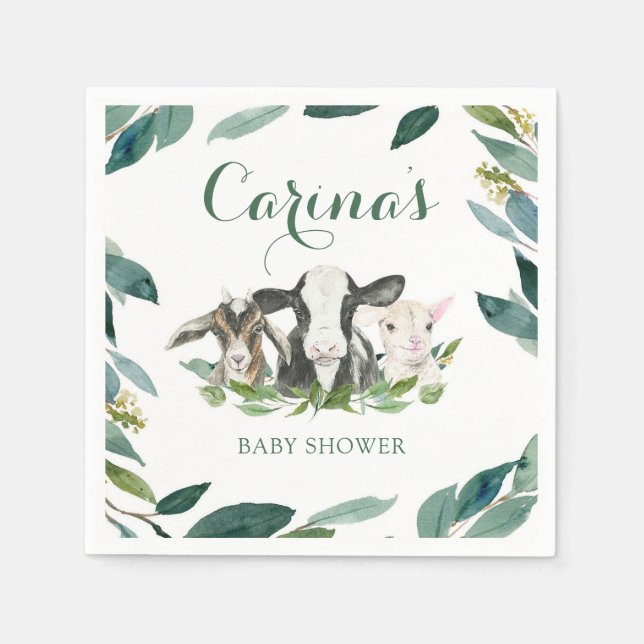 Farm Animal Greenery Boy Baby Shower Napkins Serviette (Vorderseite)