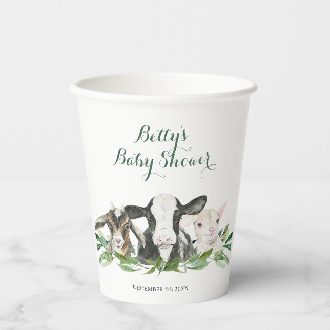 Farm Animal Greenery Boy Baby Shower Papierkästen Pappbecher (Vorderseite)