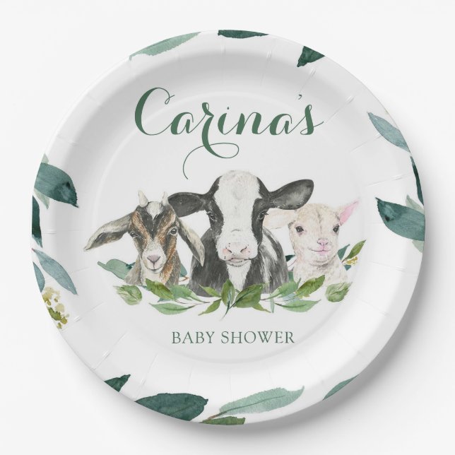 Farm Animal Greenery Boy Baby Shower Teller (Vorderseite)