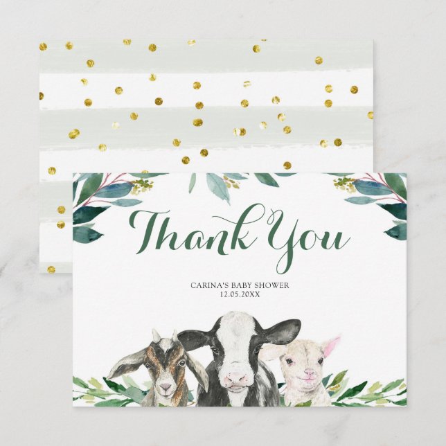 Farm Animal Greenery Boy Danke Karte (Vorne/Hinten)