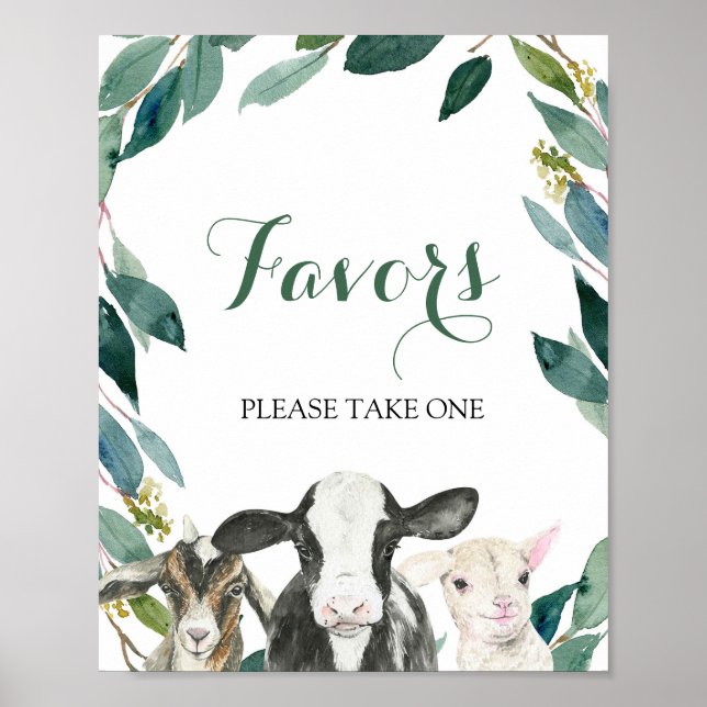 Farm Animal Greenery Boy Gastgeschenke unterschrei Poster (Vorne)