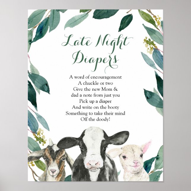 Farm Animal Greenery Boy Spate Night Diaper Poster (Vorne)