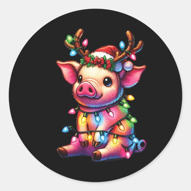 Farm Animal Lovers Schweinefleisch Weihnachtsmannm Runder Aufkleber (Vorderseite)