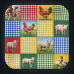 Farm Animals and Gingham Patchwork Quilt Pappteller<br><div class="desc">A colorful patchwork quilt design featuring gingham fabric and farm animals</div>