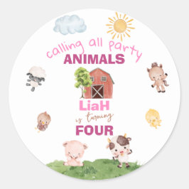Farm animals Any Age Birthday Runder Aufkleber