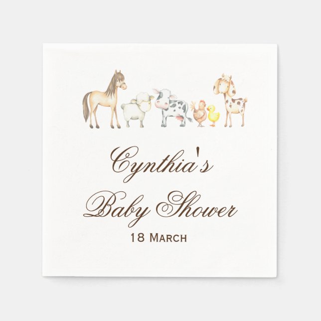 Farm Animals Baby Dusche Party Napkins Serviette (Vorderseite)