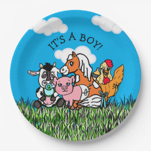 Farm Animals Baby-Dusche sein a Boy Pappteller