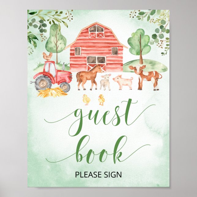 Farm animals baby shower guest book sign poster (Vorne)