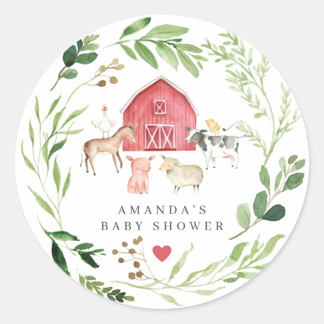 Farm Animals Baby Shower  Runder Aufkleber (Vorderseite)