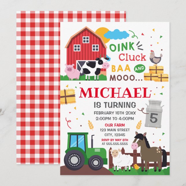 Farm animals Birthday kid Invitation Einladung (Vorne/Hinten)