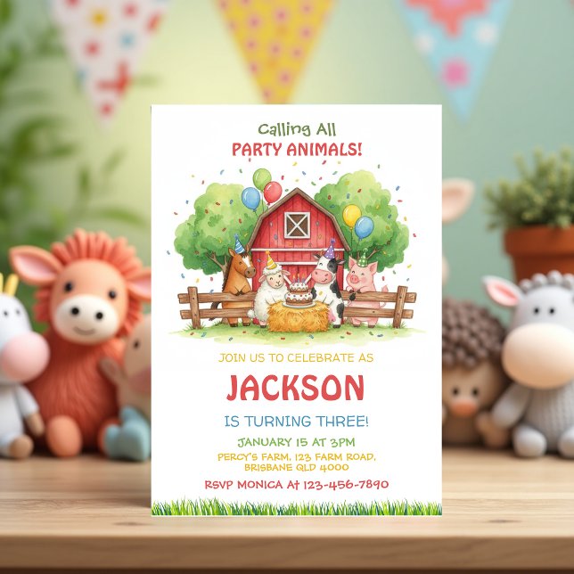 Farm Animals Birthday Theme - Barnyard Party Kids Einladung (Farm Animal Birthday Invitation – Barnyard Party Invite for Kids, Farm Theme Birthday)