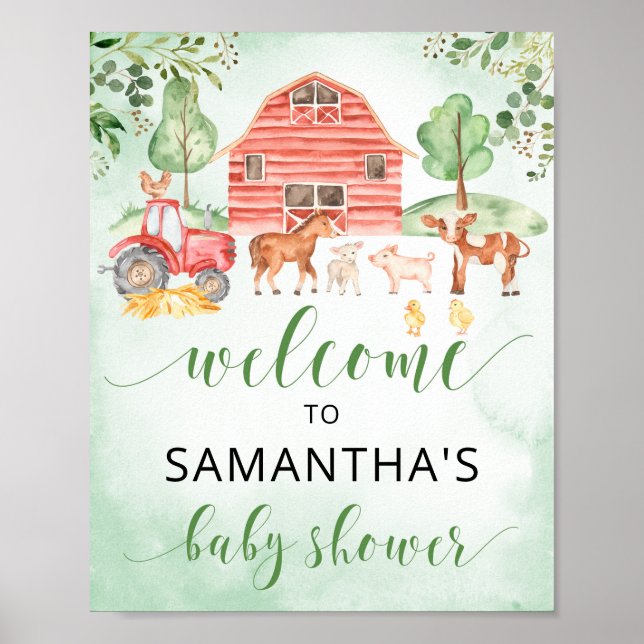 Farm animals boy baby shower welcome sign poster (Vorne)