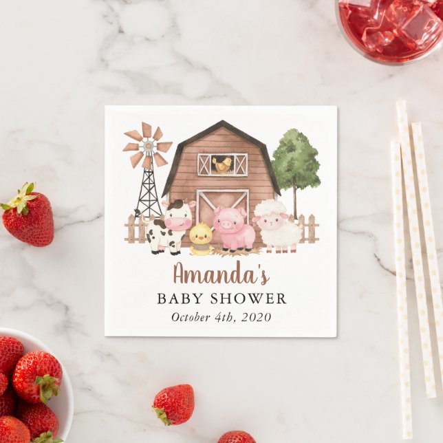 Farm Animals, Cute Animals, Barn, Baby Shower Serviette (Beispiel)