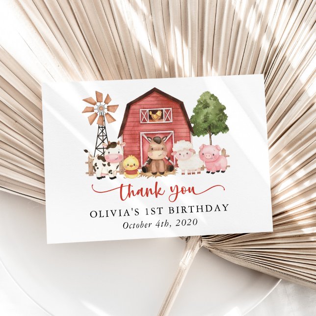 Farm Animals, Cute Animals, Barn, First Birthday Dankeskarte (Von Creator hochgeladen)