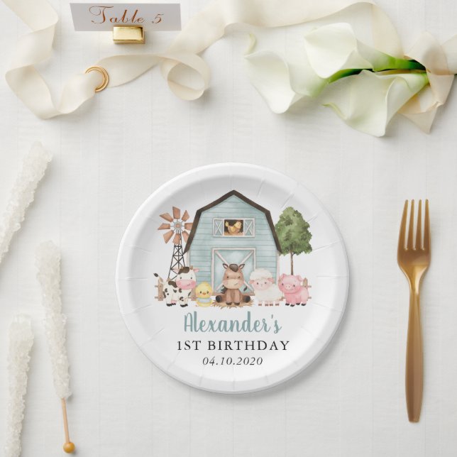 Farm Animals, Cute Animals, Barn, First Birthday Pappteller (Hochzeit)