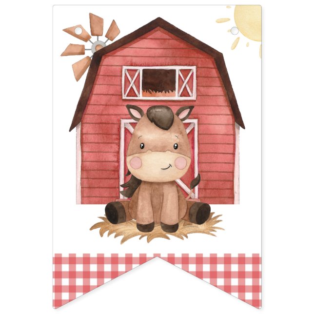 Farm Animals, Cute Animals, Barn, First Birthday Wimpelkette (Erste Fahne)