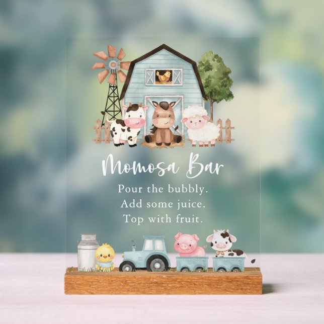 Farm Animals, Cute Animals, Blue Barn, Momosa Bar Acrylschild (Neutral)