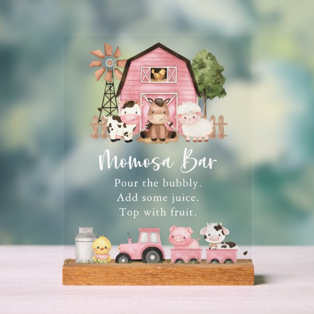 Farm Animals, Cute Animals, Pink Barn, Momosa Bar Acrylschild (Neutral)